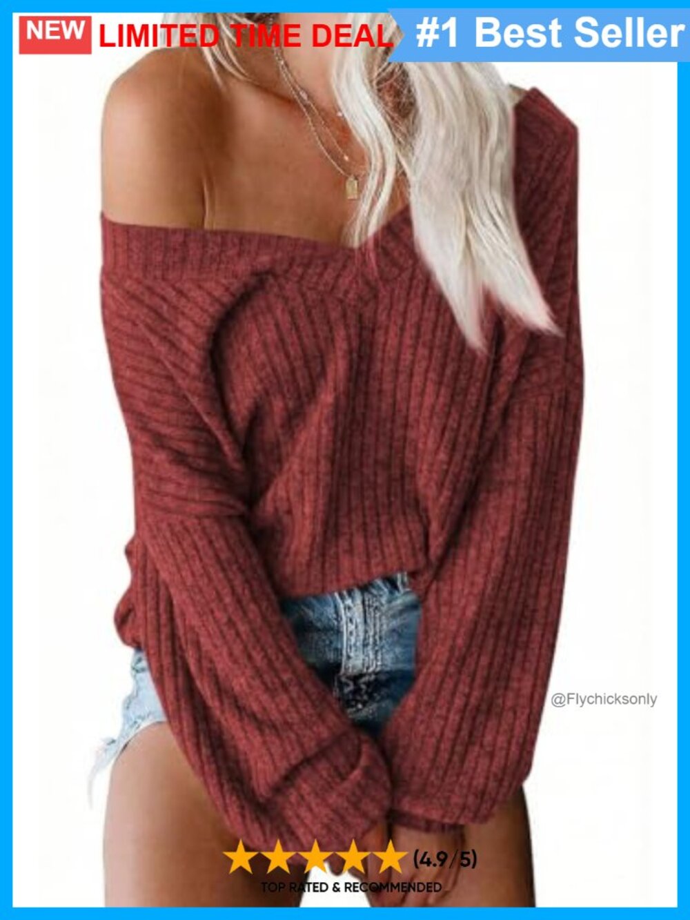 Oversized Off Shoulder V Neck Long Sleeve Knit Pullover Sweater